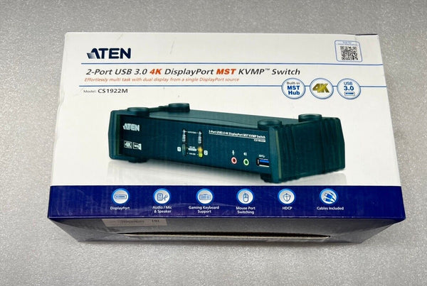 ATEN 2-Port USB 3.0 4K DisplayPort MST KVMP Switch Model CS1922M