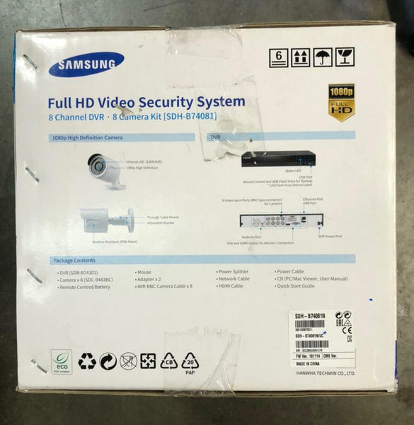 Wisenet Samsung SDH-B74081N 1080p 8Ch Full HD Video Security System