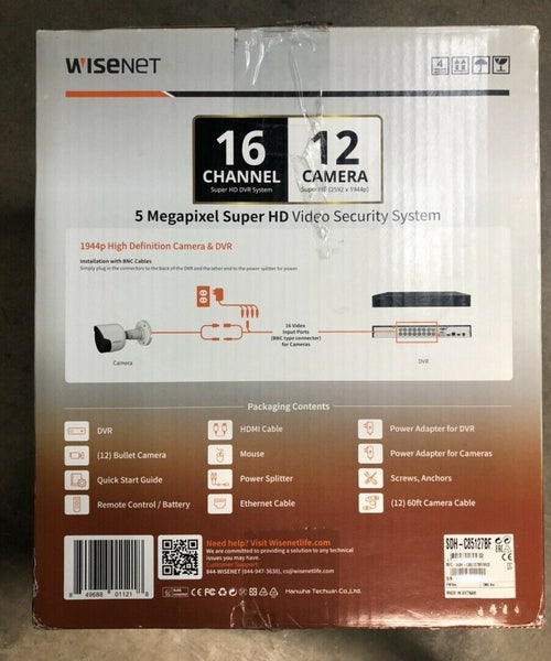 Wisenet SDH-C85127BF 1944p High Definition 12 Cameras 16Ch DVR Video Security