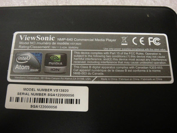 Viewsonic NMP-640 Commercial Media Player VS13920 EK